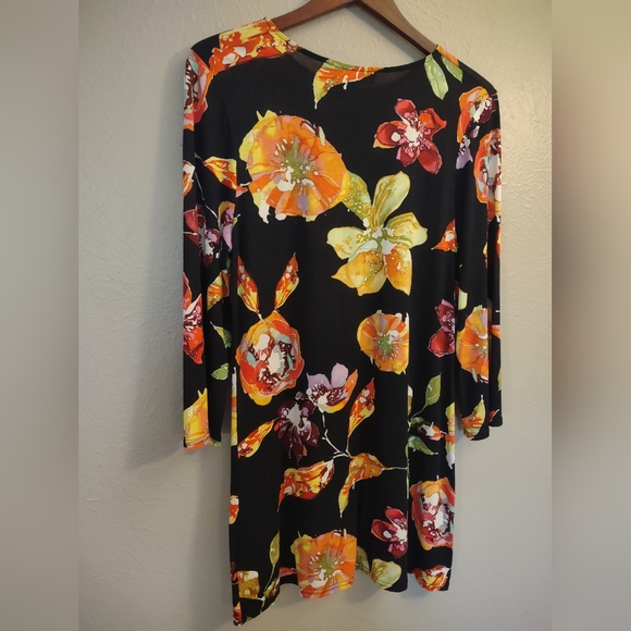 Peck & Peck Black Vibrant Floral Long Sleeve Tunic Dress Size Medium - Picture 9 of 13